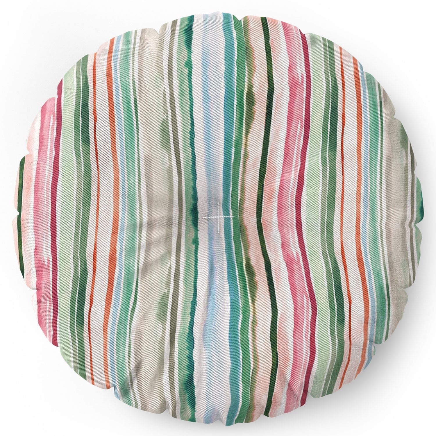 Ninola Design Botanic Retreat Watercolor Stripes Green Orange Red Floor Pillow Round