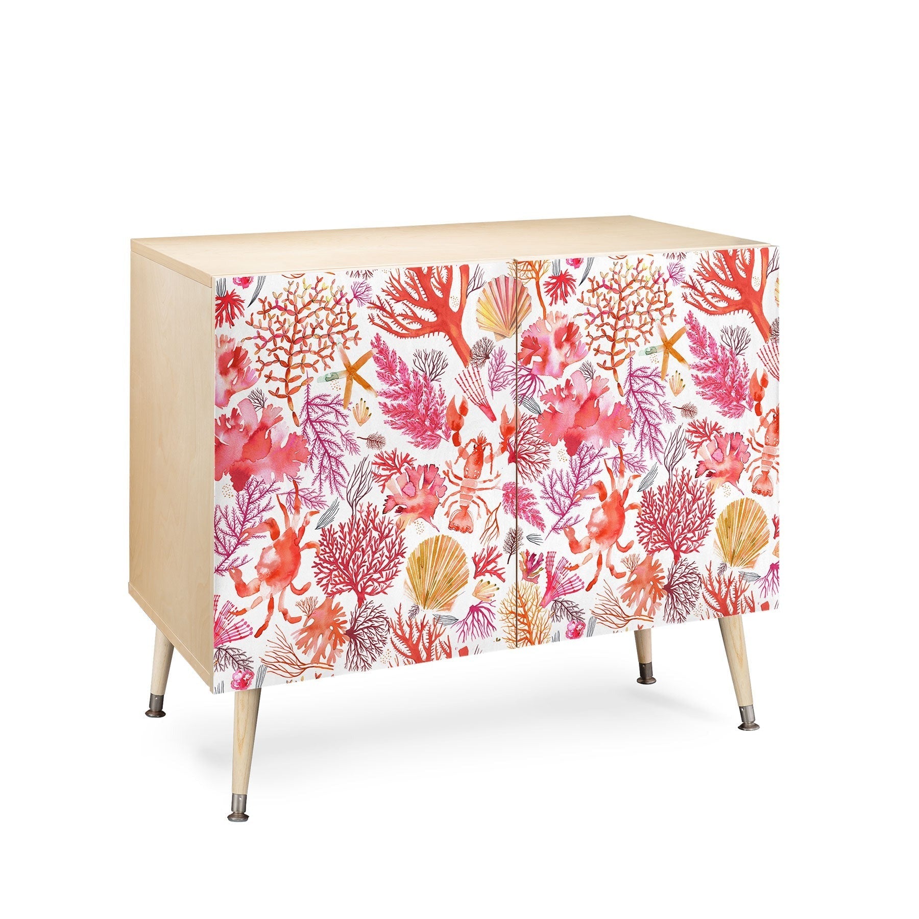 Ninola Design Botanic Retreat Coral Reef Crab Lobster Red Credenza