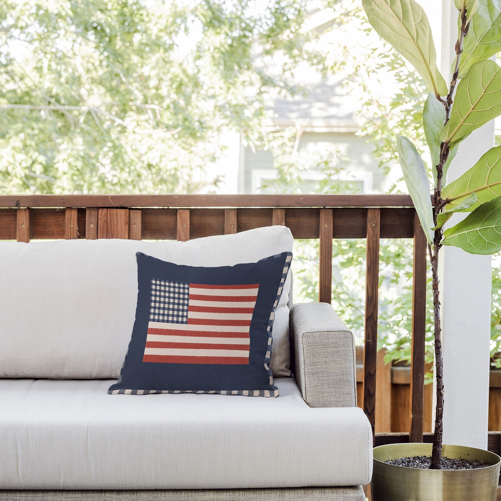 DENY Designs Gingham Flag Outdoor Throw Pillow