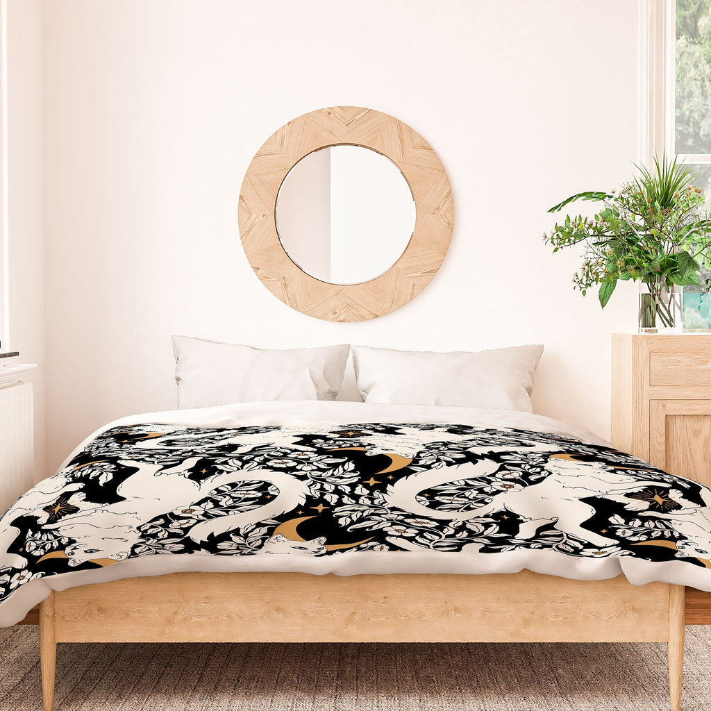 Avenie Celestial Cats Gold Duvet Cover