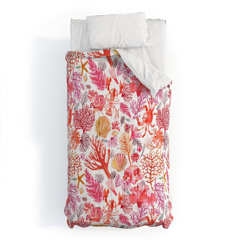 Ninola Design Botanic Retreat Coral Reef Crab Lobster Red Comforter