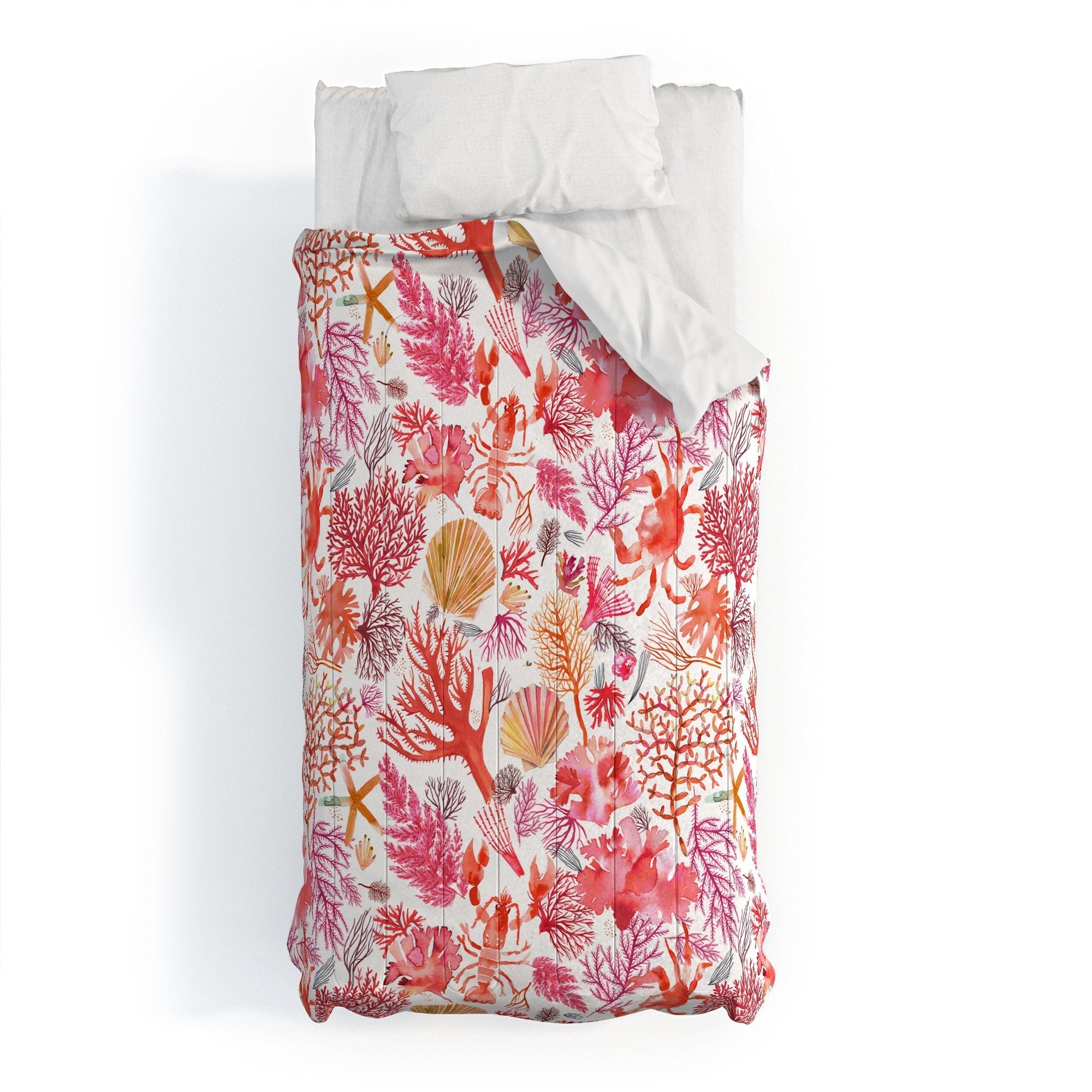 Ninola Design Botanic Retreat Coral Reef Crab Lobster Red Comforter