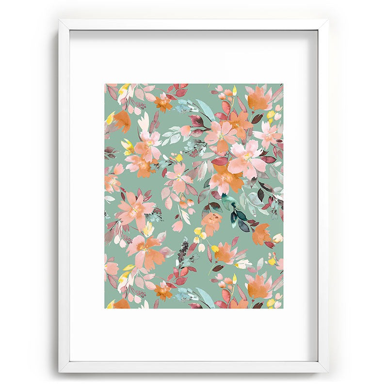 Ninola Design Botanic Retreat Floral Oleander Whimsical Teal Green Recessed Framing Rectangle