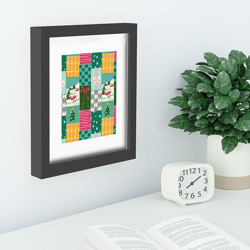LouBruzzoni Cozy Christmas Patchwork Recessed Framing Rectangle