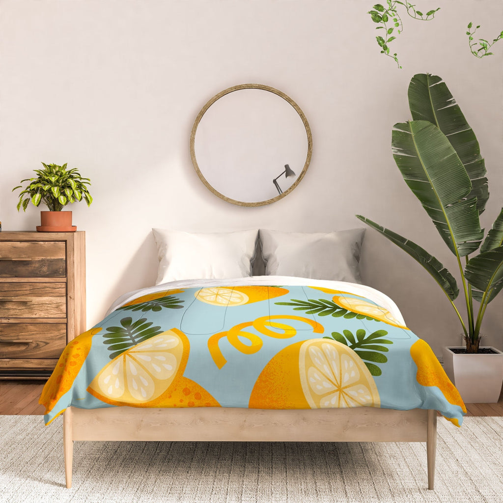 Jessica Molina Lemon Pattern on Sky Blue Comforter