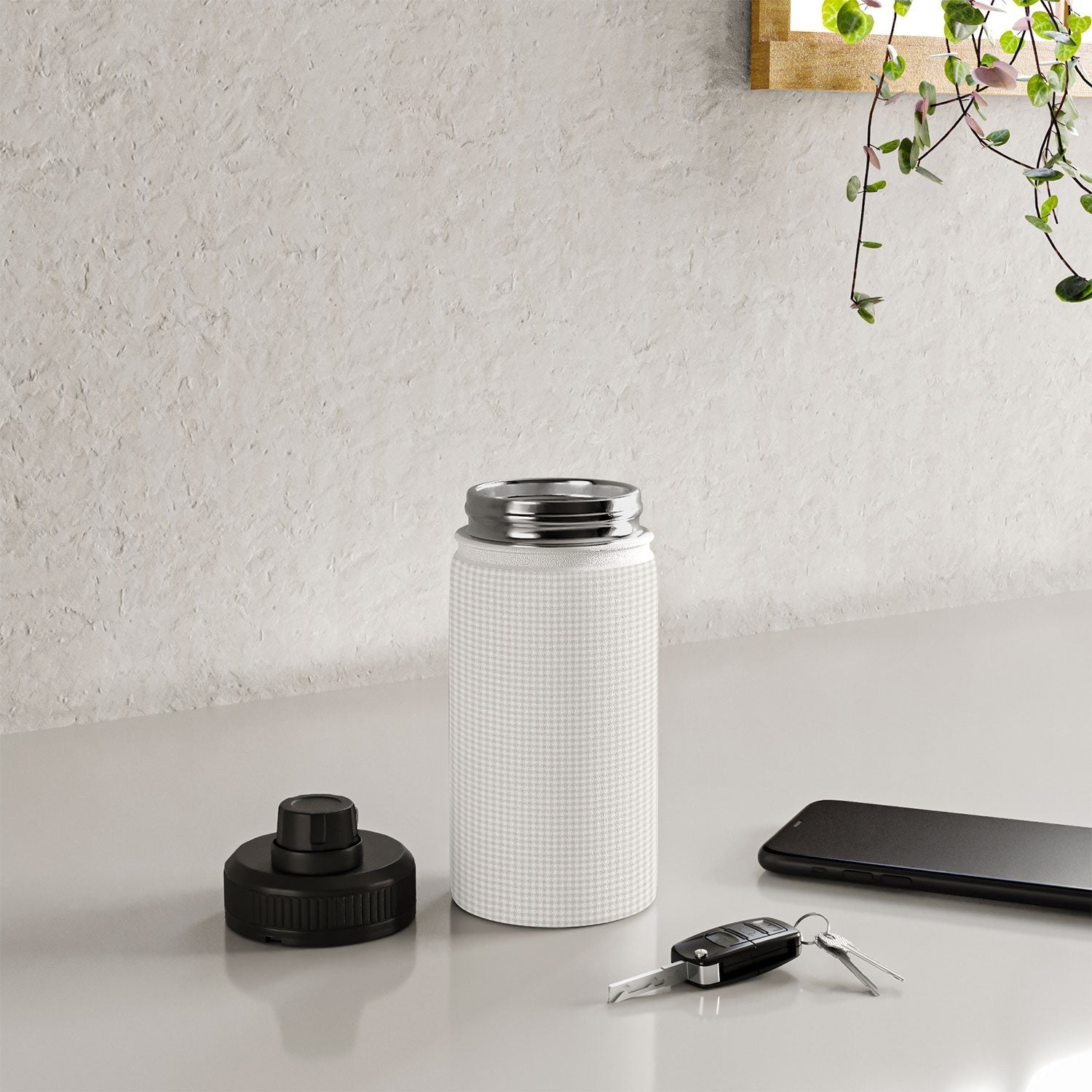 Colour Poems Gingham Plaid Pattern Cloud White Water Bottle