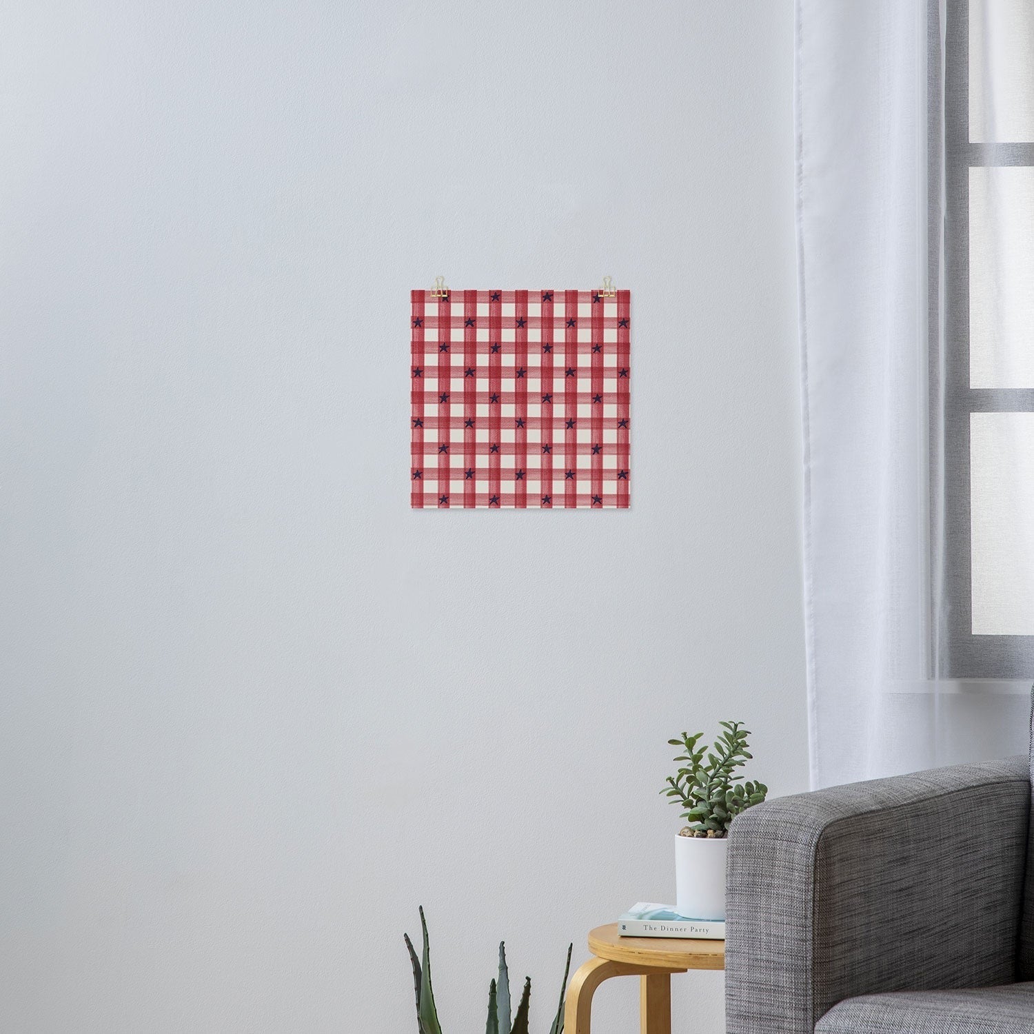 DENY Designs Red Gingham plus Stars Art Print