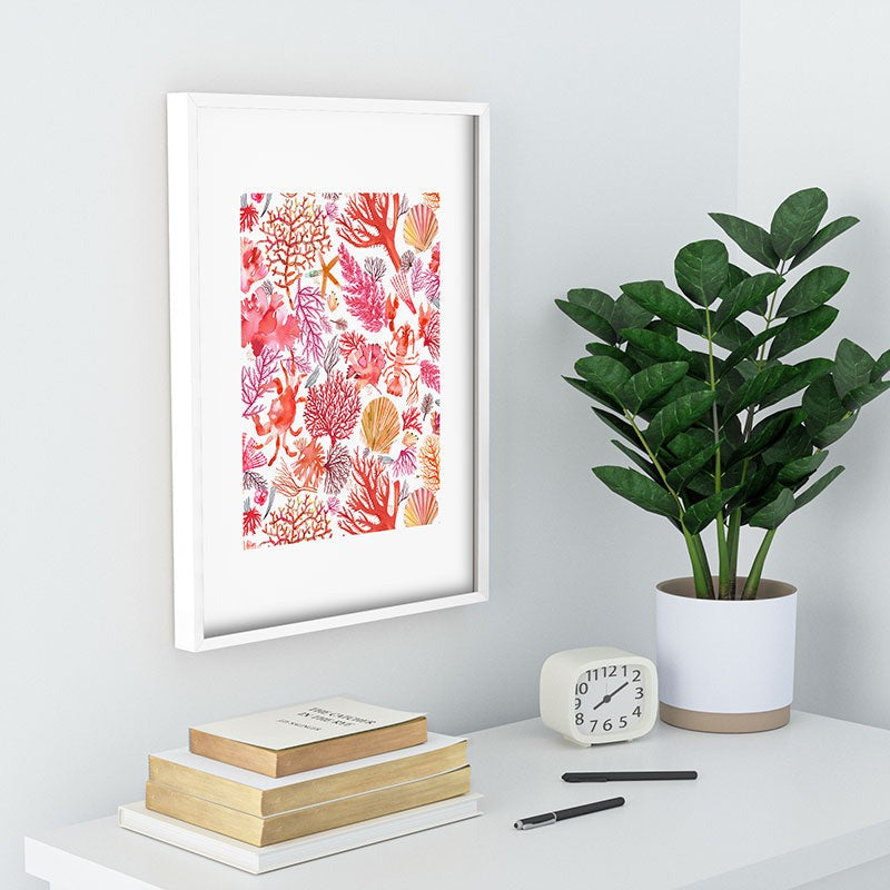 Ninola Design Botanic Retreat Coral Reef Crab Lobster Red Recessed Framing Rectangle