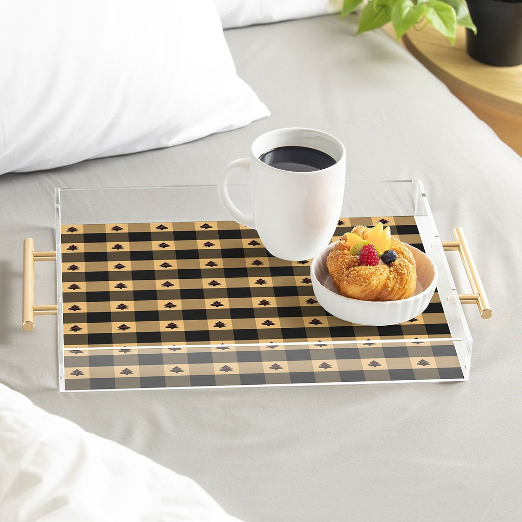 Design by Spark Black Gold Tree Tree Gingham Acrylic Tray