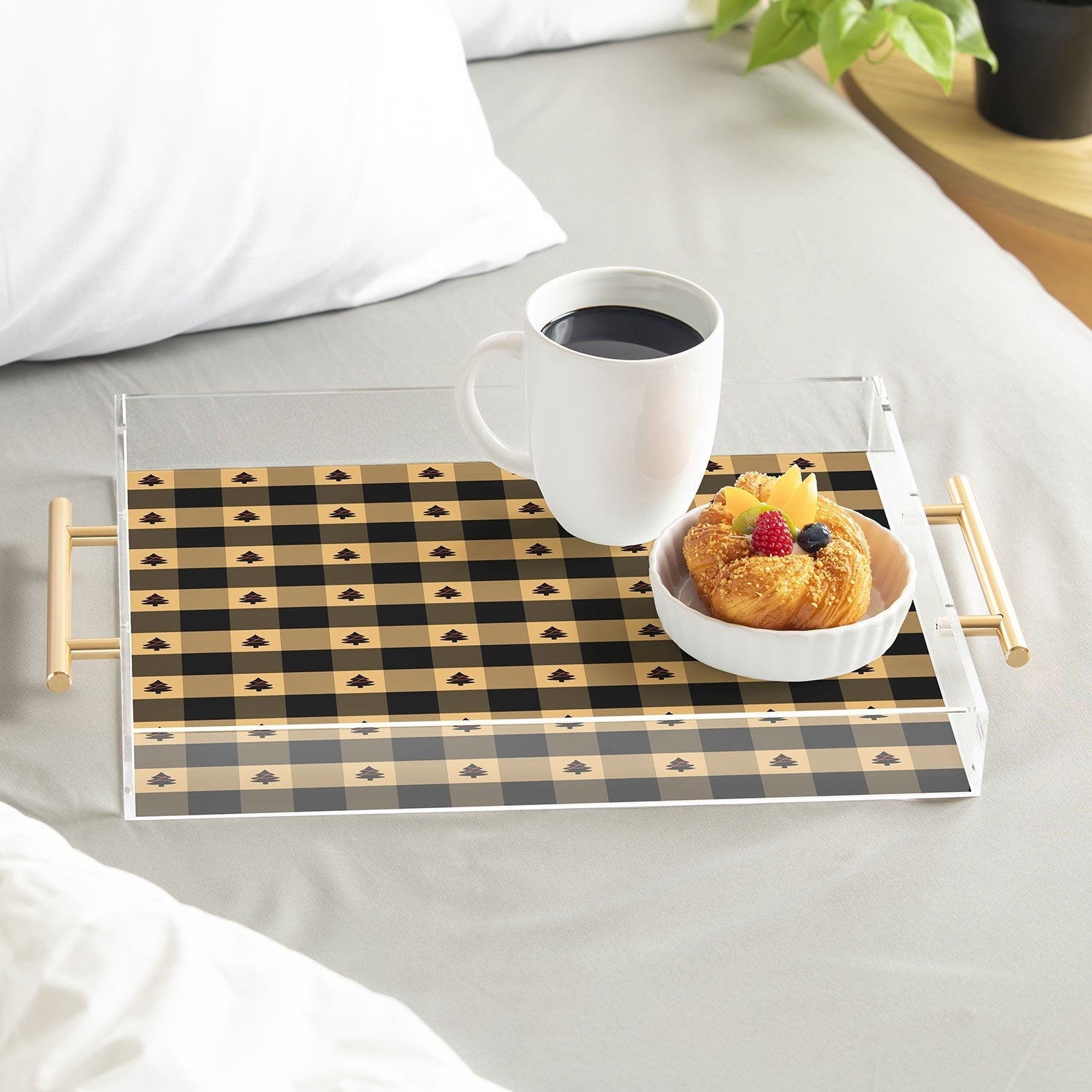 Design by Spark Black Gold Tree Tree Gingham Acrylic Tray