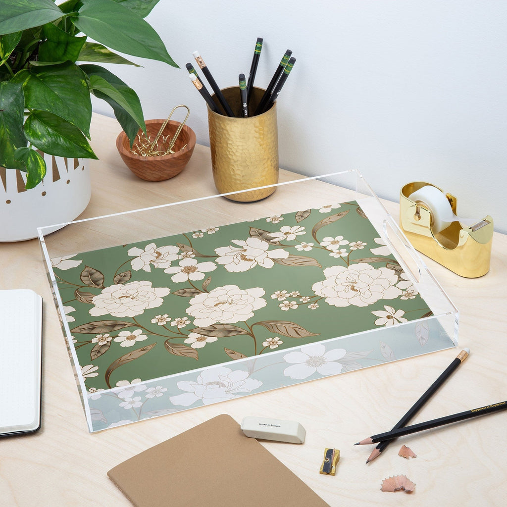 Gabriela Fuente Olive Floral Roberta Acrylic Tray