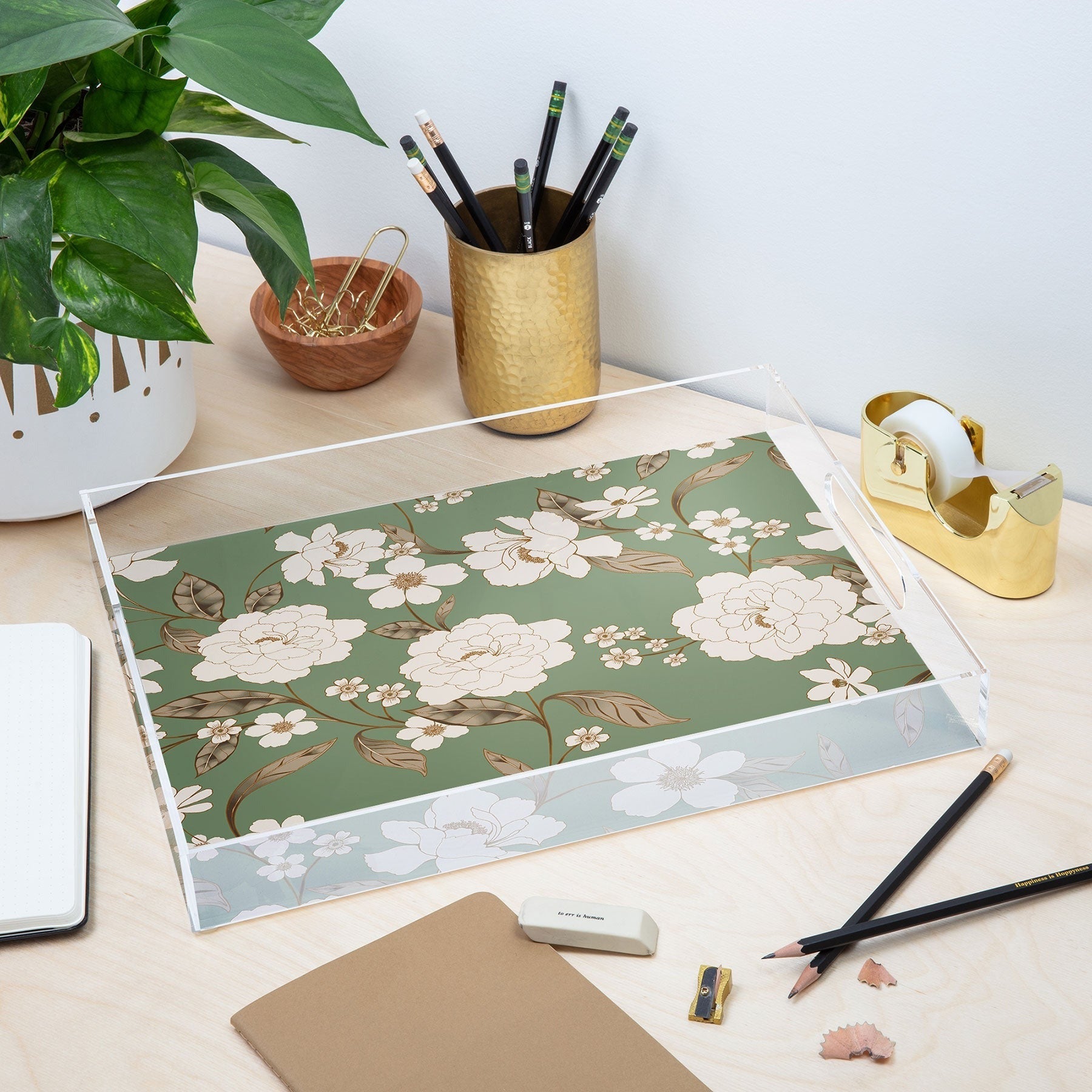 Gabriela Fuente Olive Floral Roberta Acrylic Tray