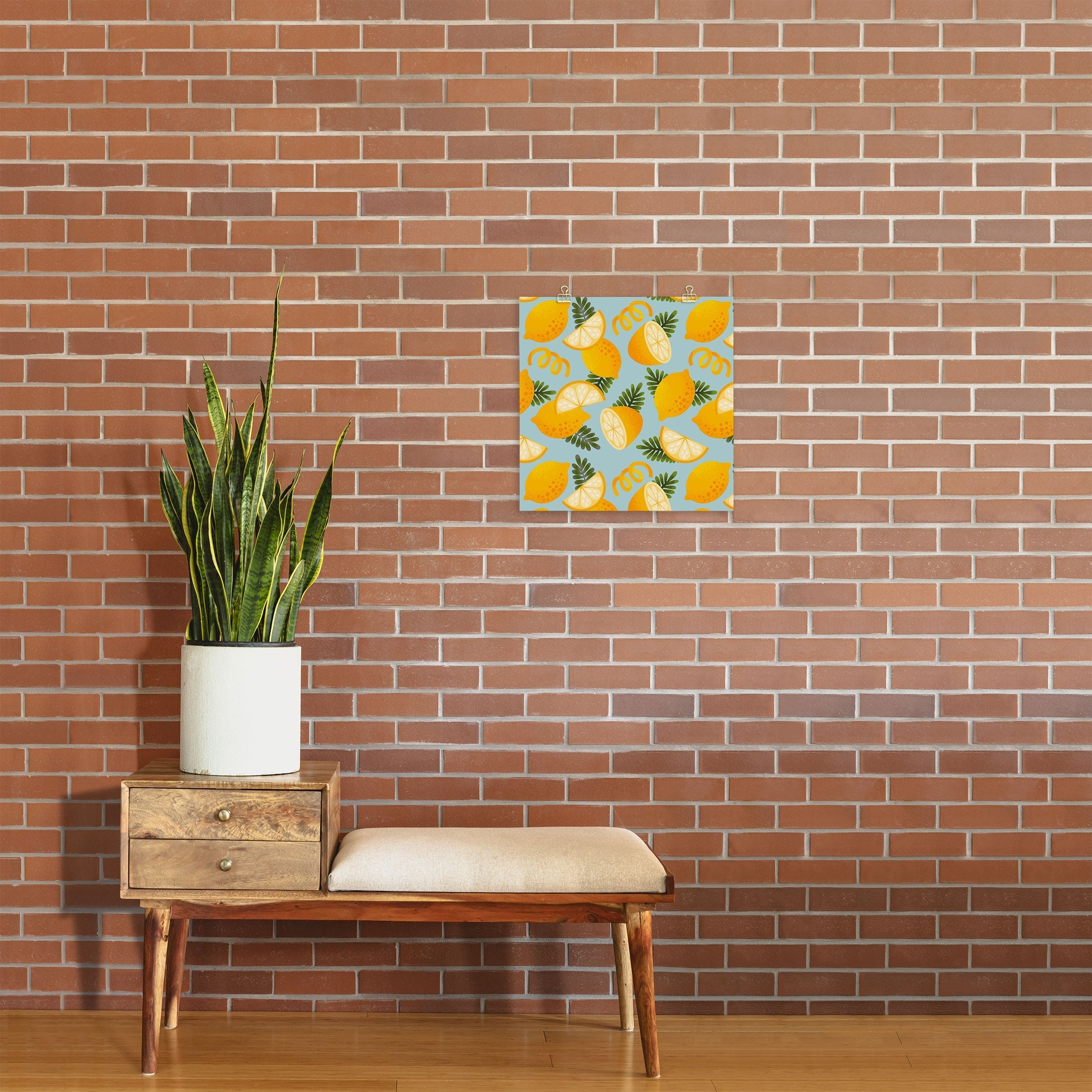 Jessica Molina Lemon Pattern on Sky Blue Art Print