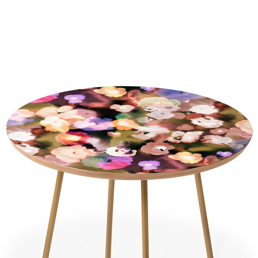Ninola Design Botanic Retreat Ombre Abstract Watercolor Flowers Pink gold Round Side Table