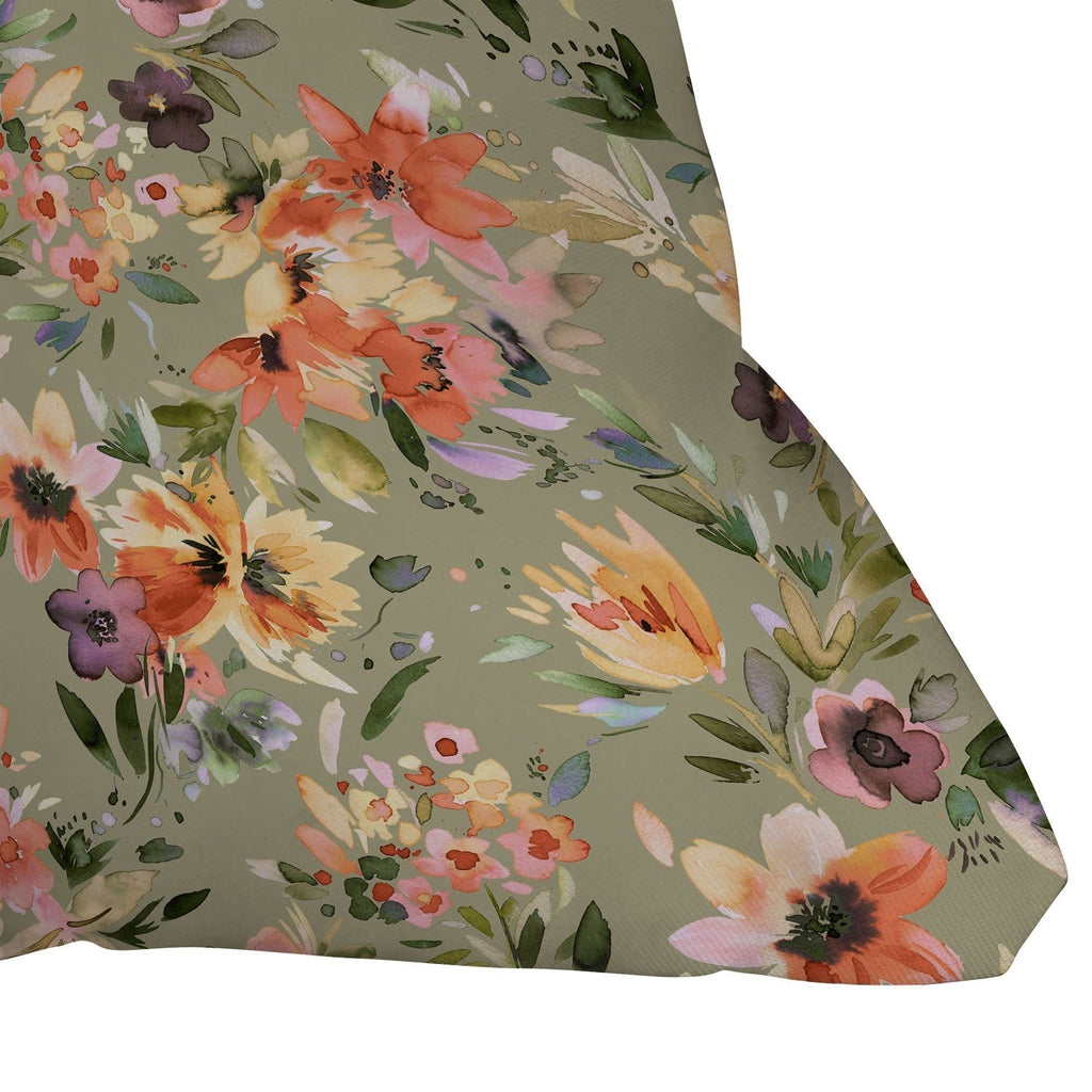 Ninola Design Botanic Retreat Floral Oleander Whimsical Teal Green Outdoor Throw Pillow