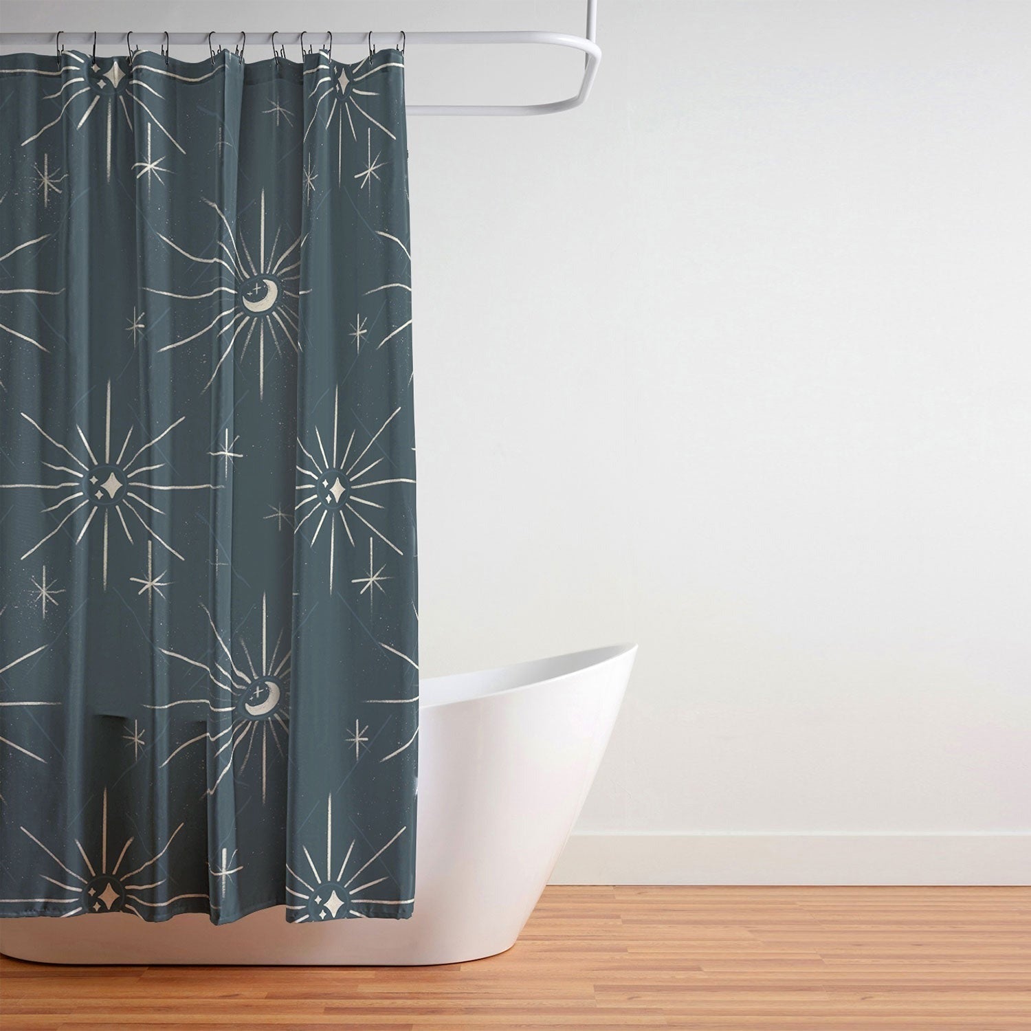 Little Om Pattern Little Moon navy Shower Curtain