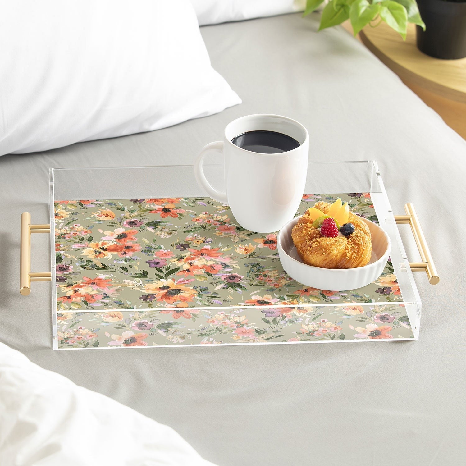 Ninola Design Botanic Retreat Floral Oleander Whimsical Teal Green Acrylic Tray