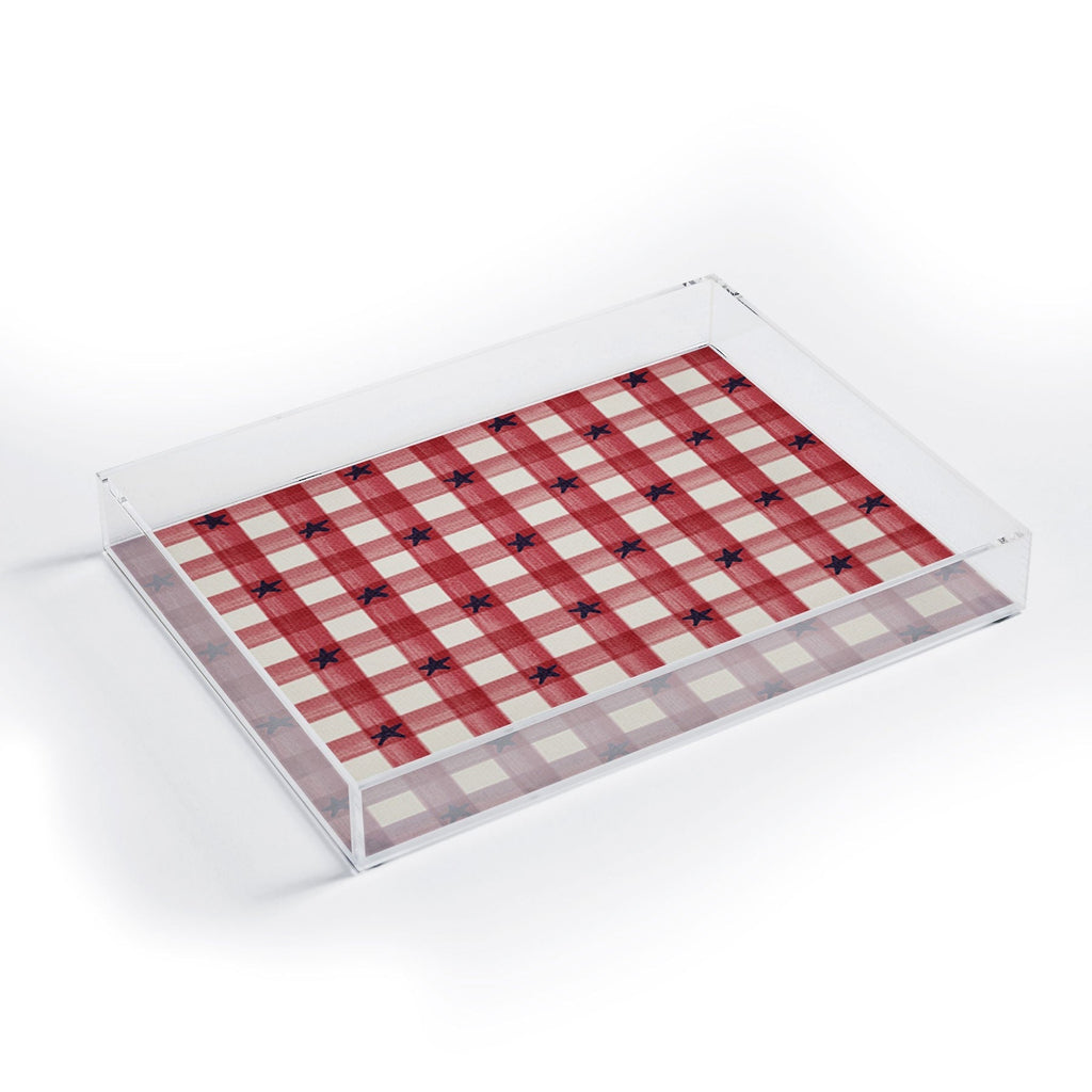DENY Designs Red Gingham plus Stars Acrylic Tray