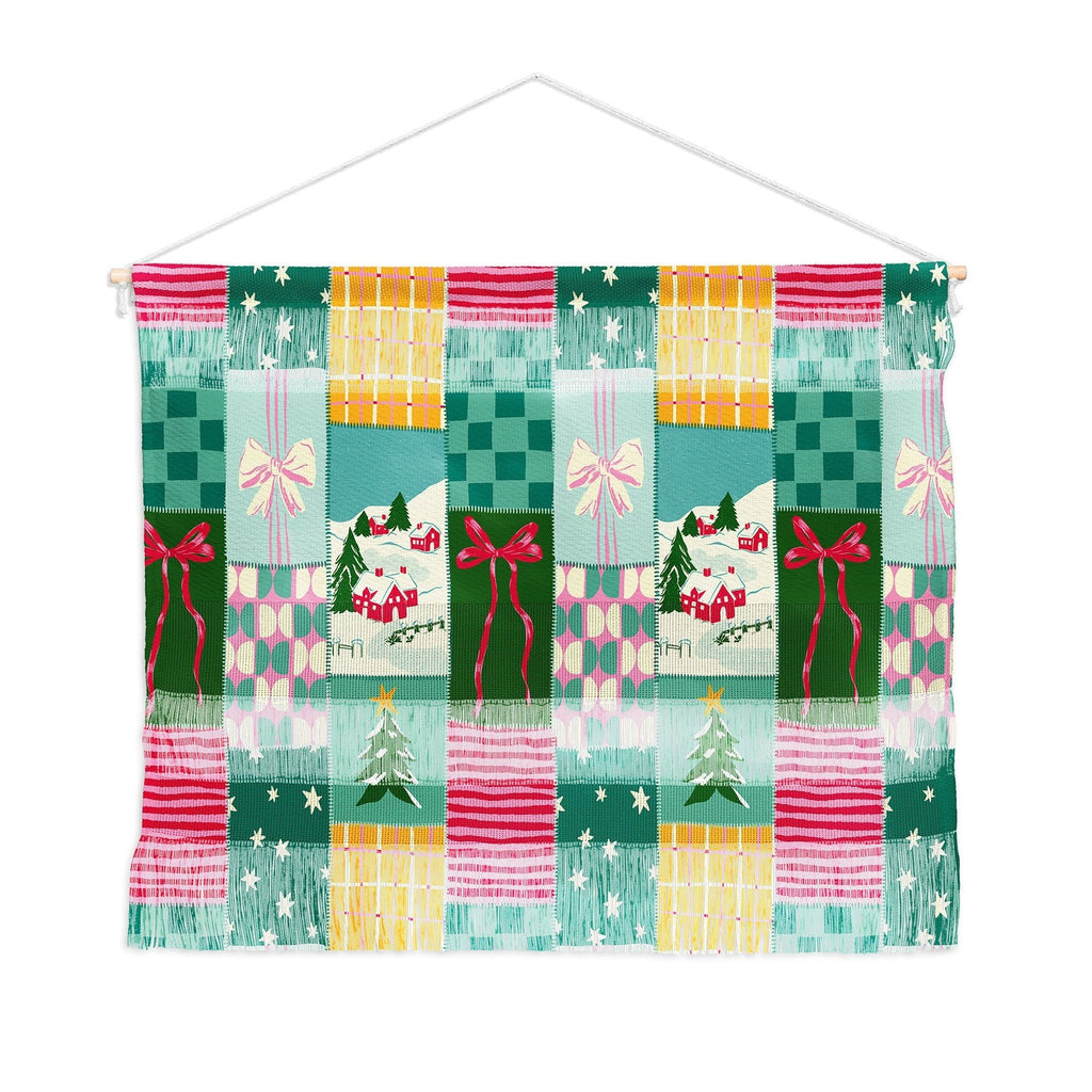 LouBruzzoni Cozy Christmas Patchwork Wall Hanging Landscape