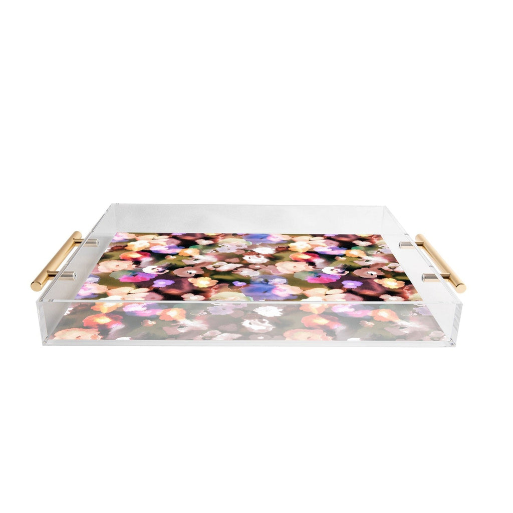 Ninola Design Botanic Retreat Ombre Abstract Watercolor Flowers Pink gold Acrylic Tray