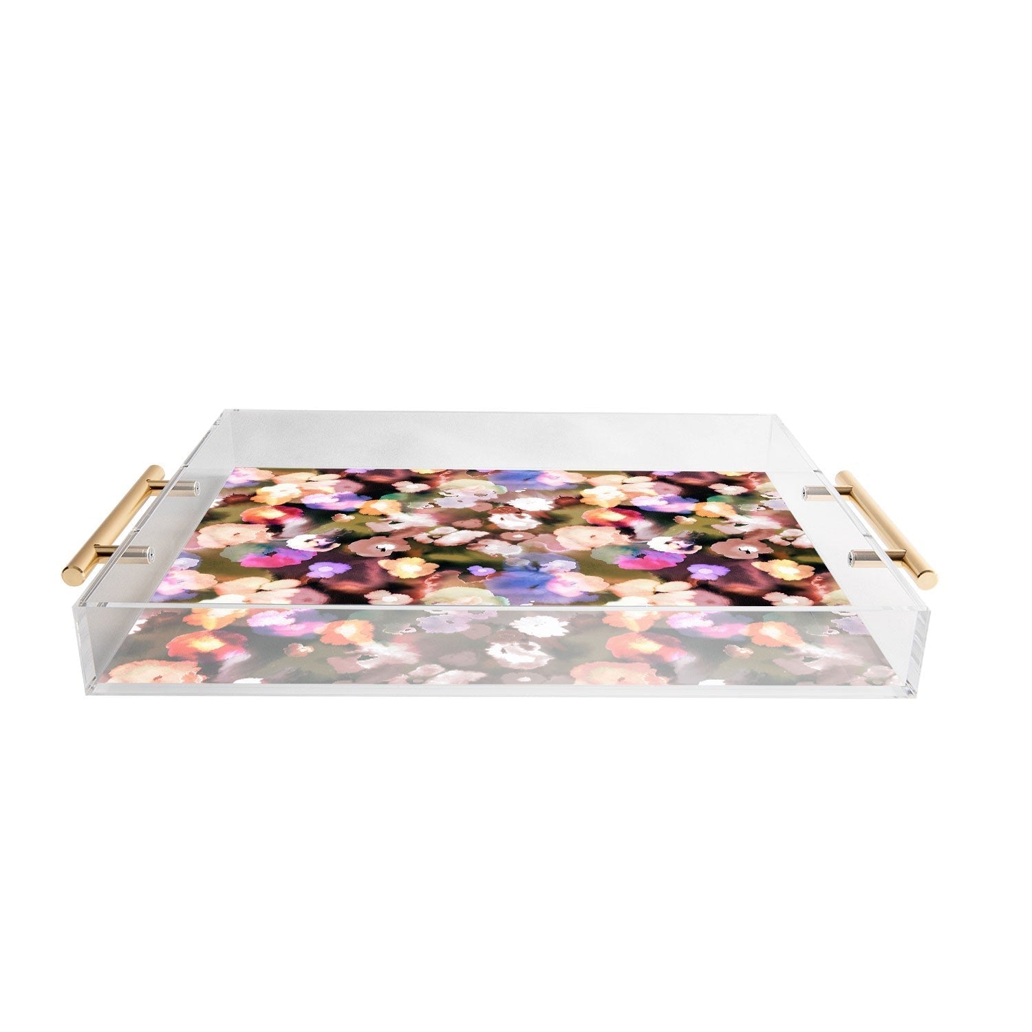 Ninola Design Botanic Retreat Ombre Abstract Watercolor Flowers Pink gold Acrylic Tray
