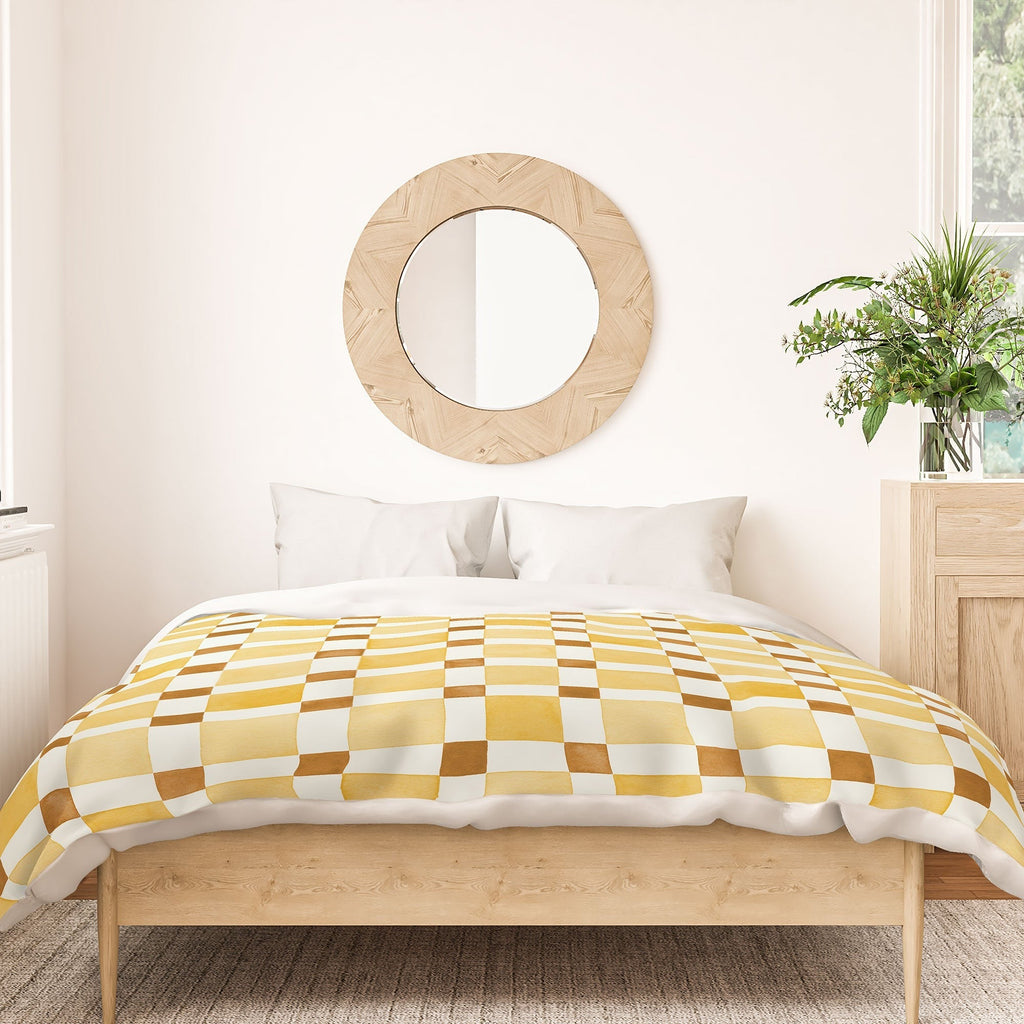 Ninola Design Everyday Artifact Checker Mosaic Tiles Geometry Yellow Duvet Cover