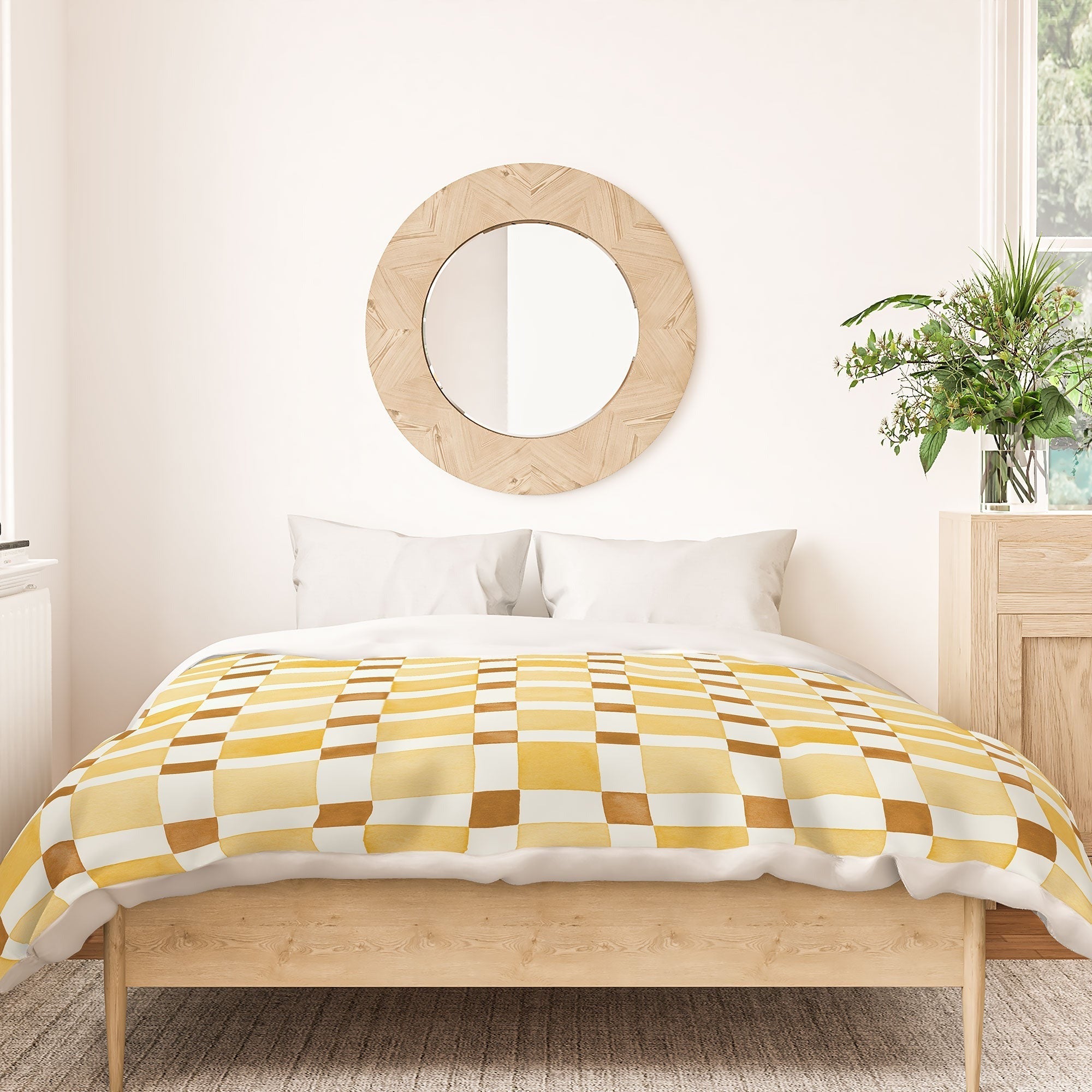 Ninola Design Everyday Artifact Checker Mosaic Tiles Geometry Yellow Duvet Cover