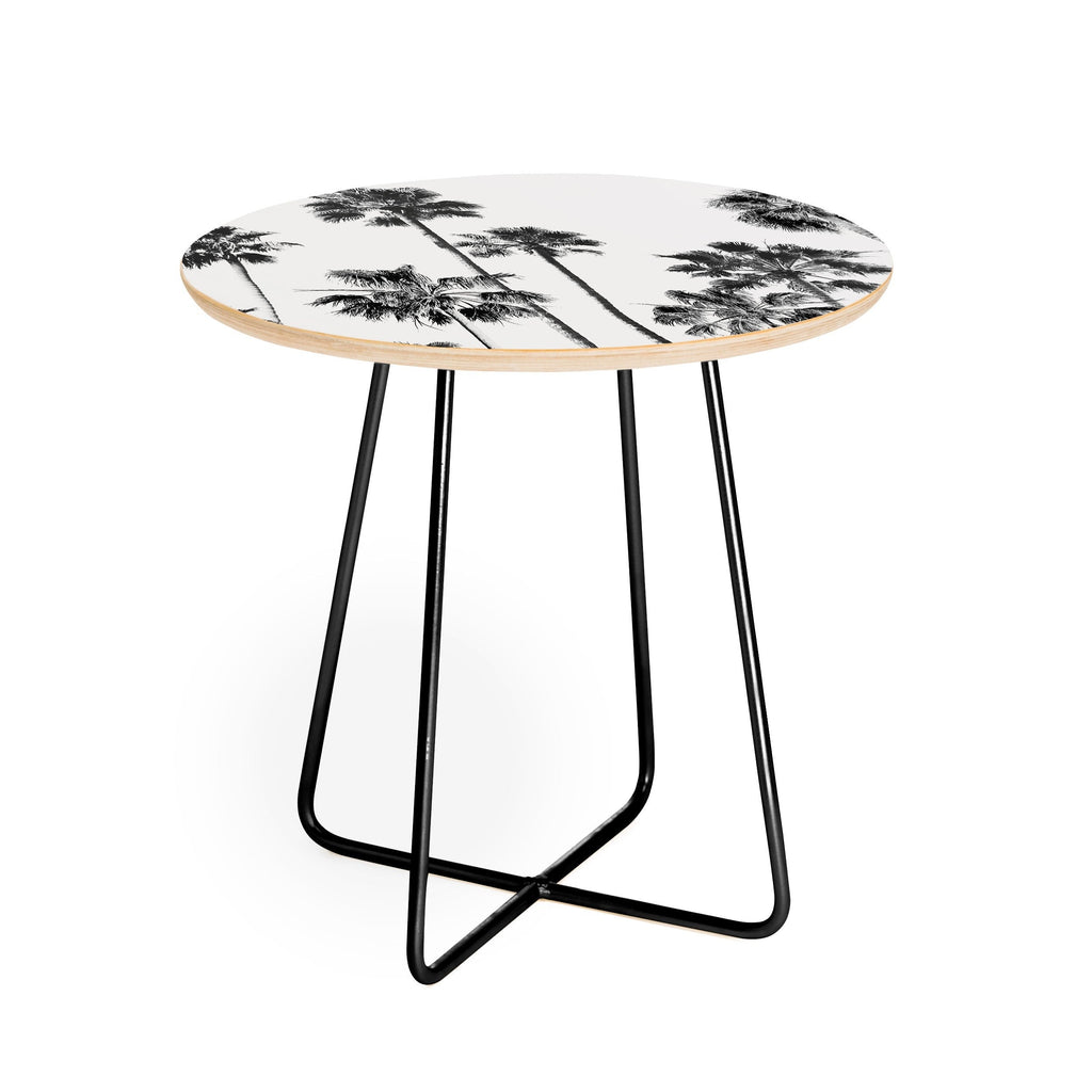 Gal Design Black And White Palms Round Side Table