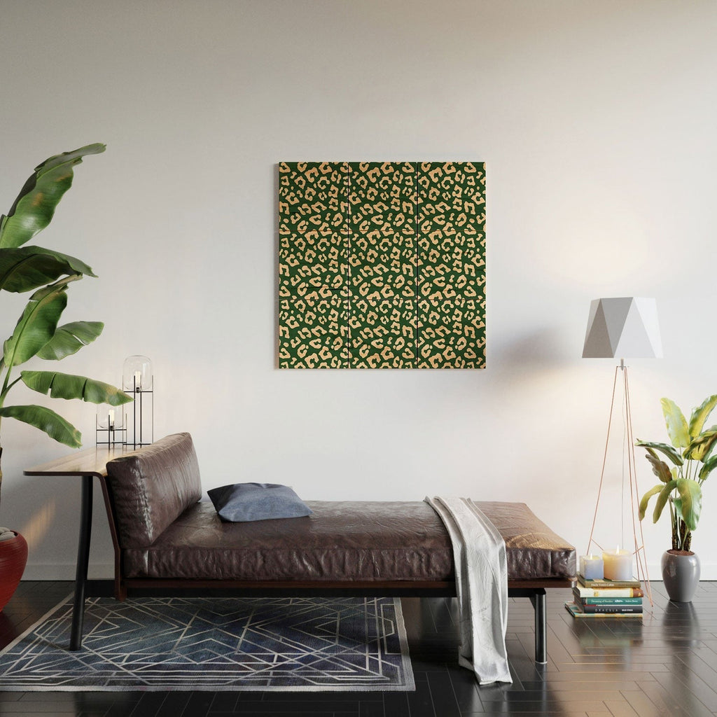 Avenie BR Cheetah Print In Green Wood Wall Mural