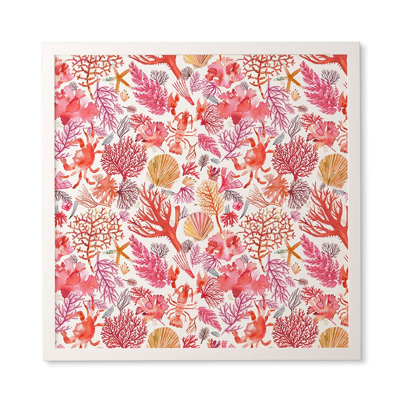 Ninola Design Botanic Retreat Coral Reef Crab Lobster Red Framed Wall Art
