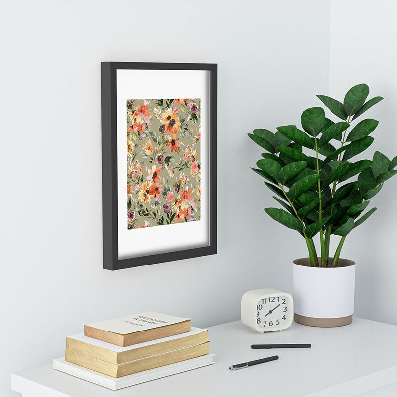 Ninola Design Botanic Retreat Painterly Tropical Flowers Sage Green Recessed Framing Rectangle