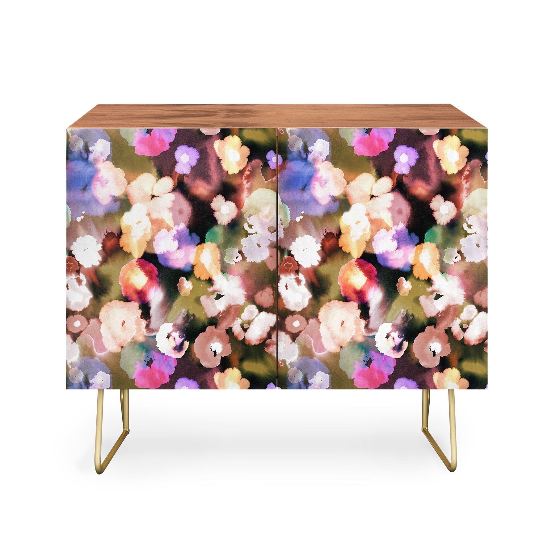 Ninola Design Botanic Retreat Ombre Abstract Watercolor Flowers Pink gold Credenza