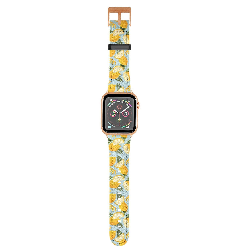 Jessica Molina Lemon Pattern on Sky Blue Apple Watch Band