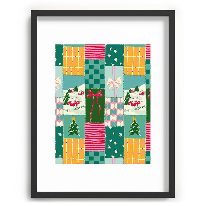 LouBruzzoni Cozy Christmas Patchwork Recessed Framing Rectangle