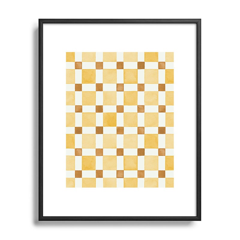 Ninola Design Everyday Artifact Checker Mosaic Tiles Geometry Yellow Metal Framed Art Print
