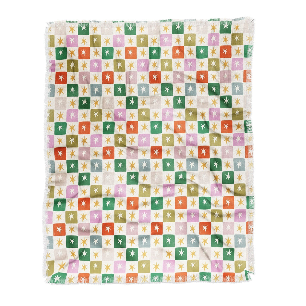LouBruzzoni Retro Star Block Pattern Throw Blanket