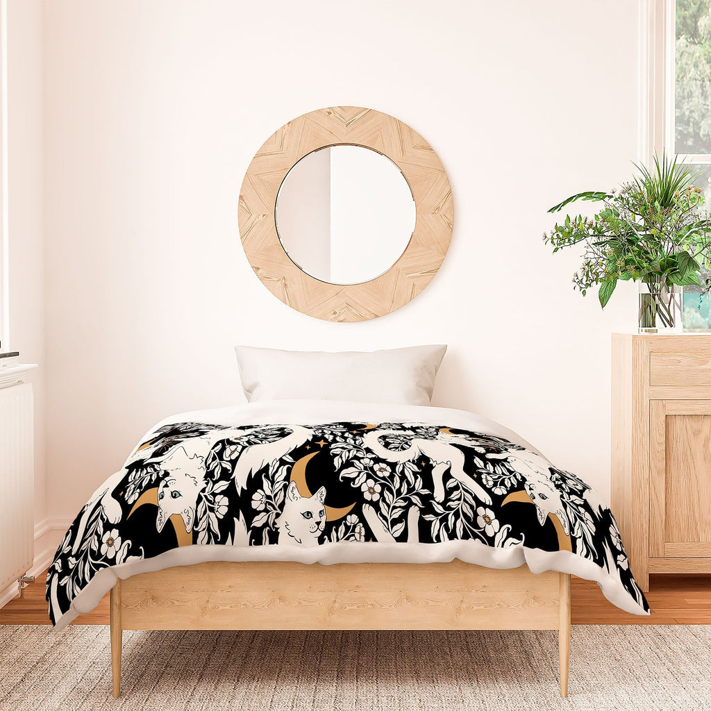 Avenie Celestial Cats Gold Duvet Cover