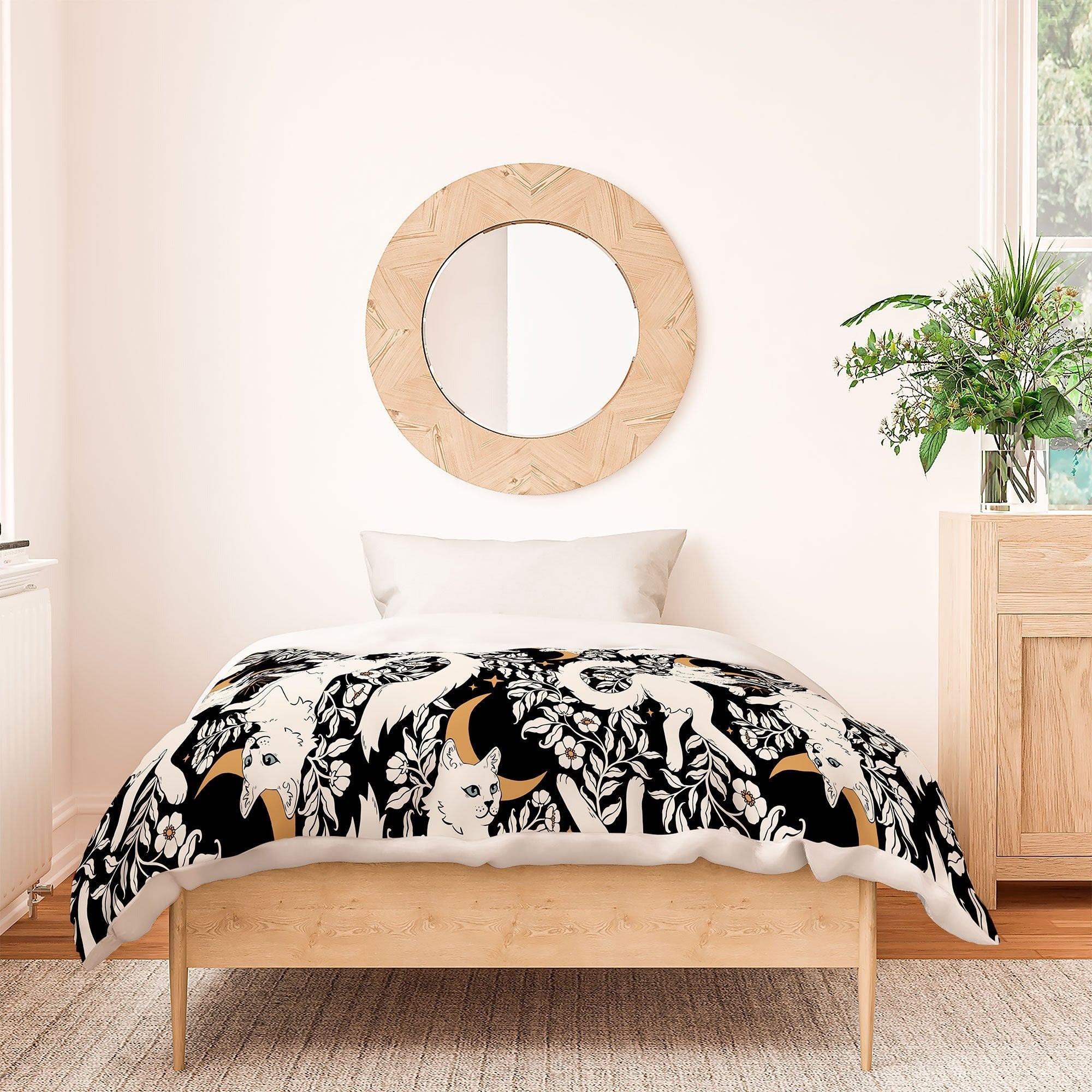 Avenie Celestial Cats Gold Duvet Cover