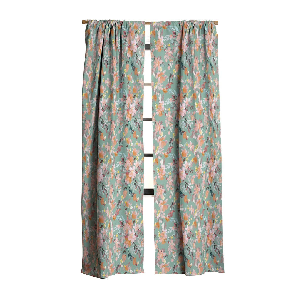 Ninola Design Botanic Retreat Floral Oleander Whimsical Teal Green Blackout Window Curtain