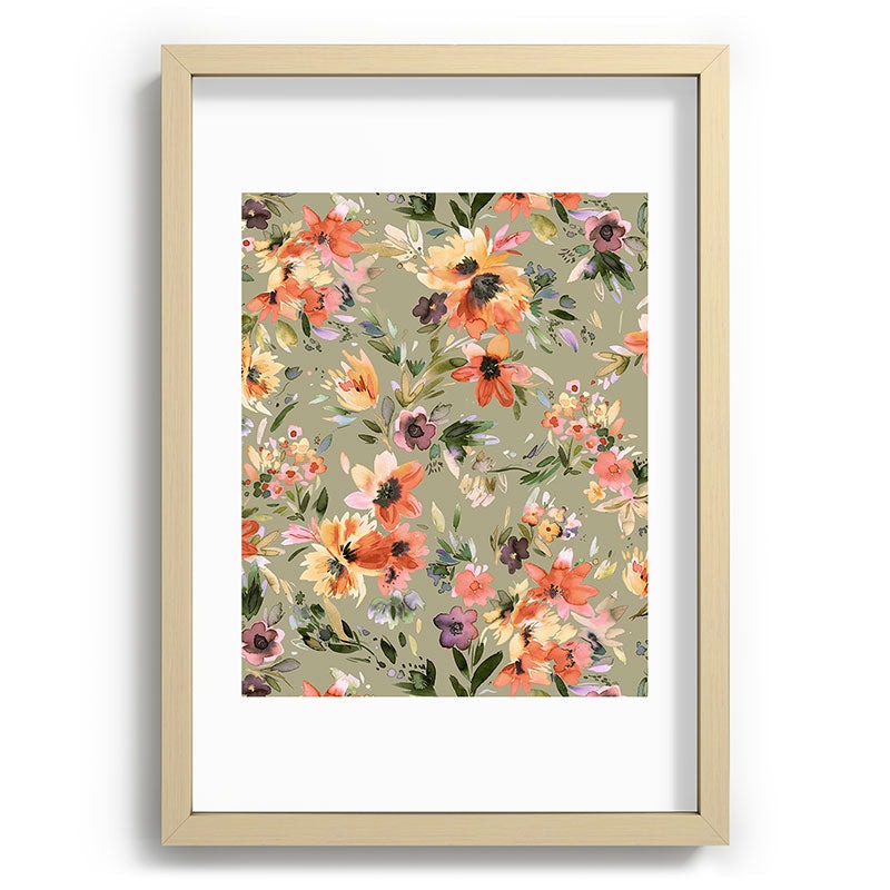Ninola Design Botanic Retreat Painterly Tropical Flowers Sage Green Recessed Framing Rectangle