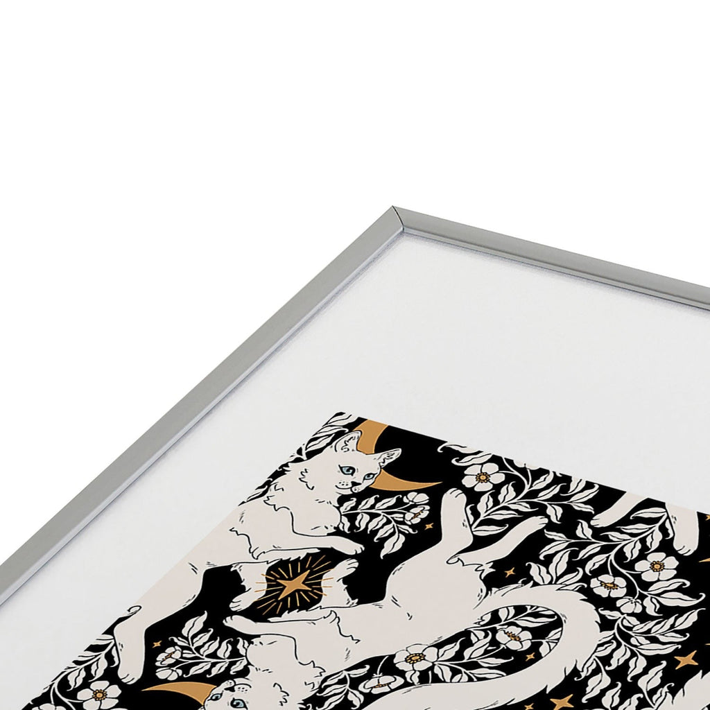 Avenie Celestial Cats Gold Metal Framed Art Print
