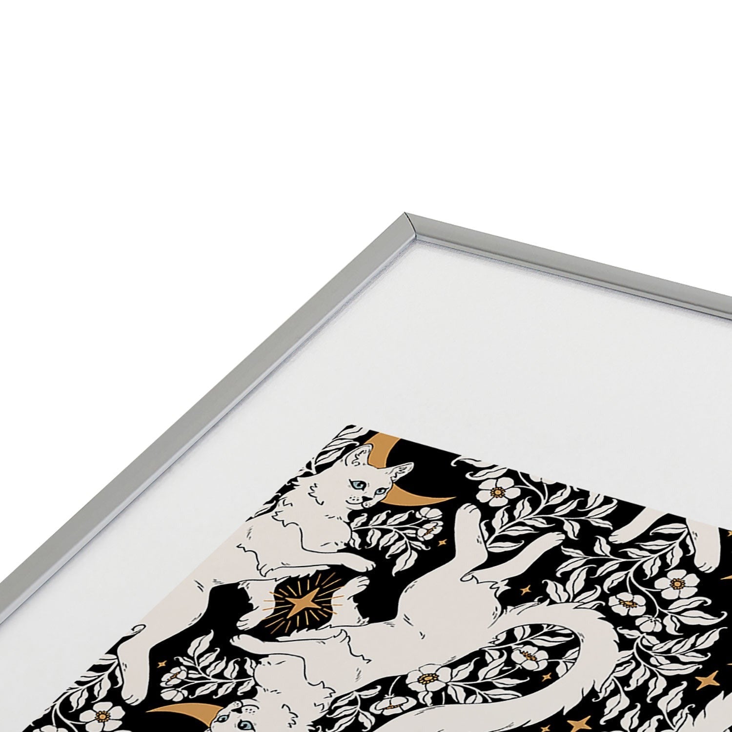 Avenie Celestial Cats Gold Metal Framed Art Print