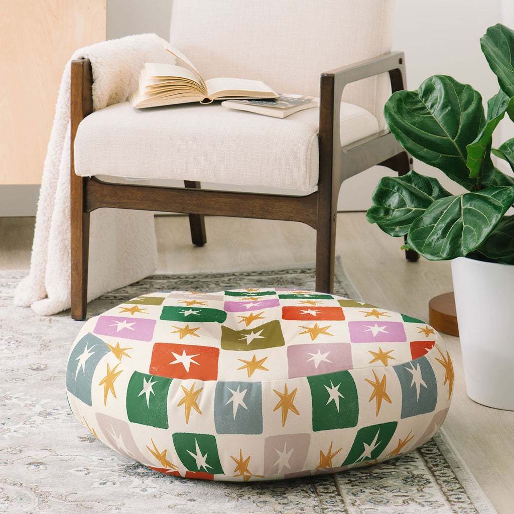 LouBruzzoni Retro Star Block Pattern Floor Pillow Round