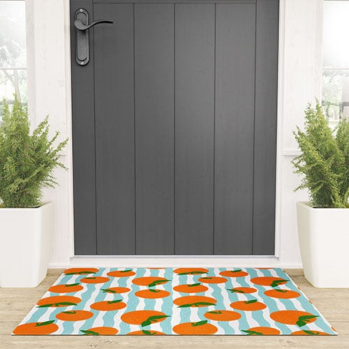 Design by Spark Zesty Oranges and Stripes Welcome Mat