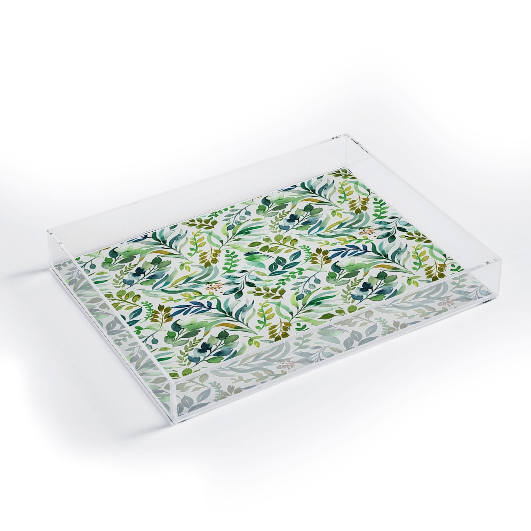 Ninola Design Botanic Retreat Loose Botanical Leaves Watercolor Green Acrylic Tray