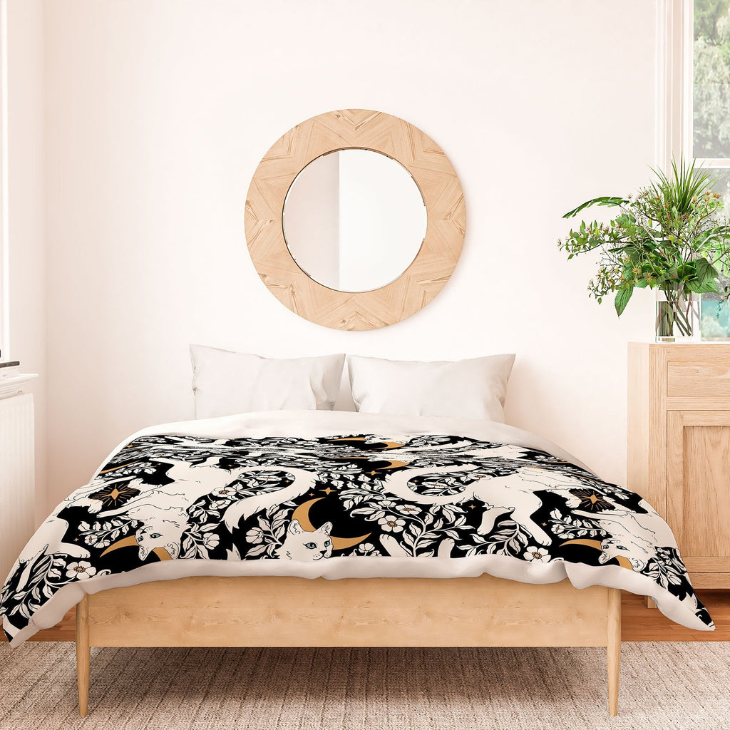 Avenie Celestial Cats Gold Duvet Cover