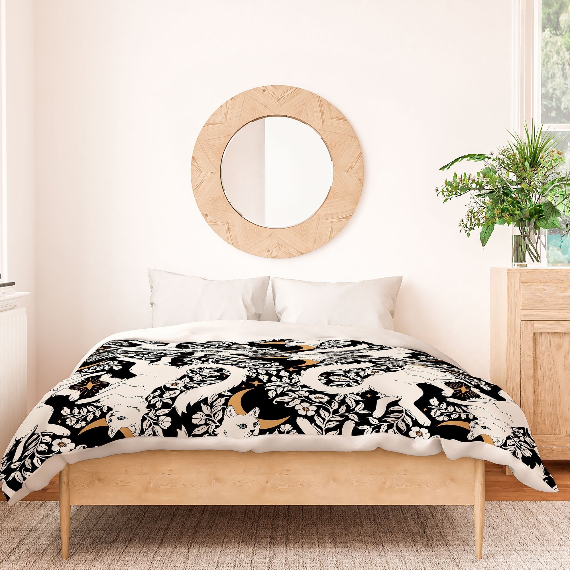 Avenie Celestial Cats Gold Duvet Cover
