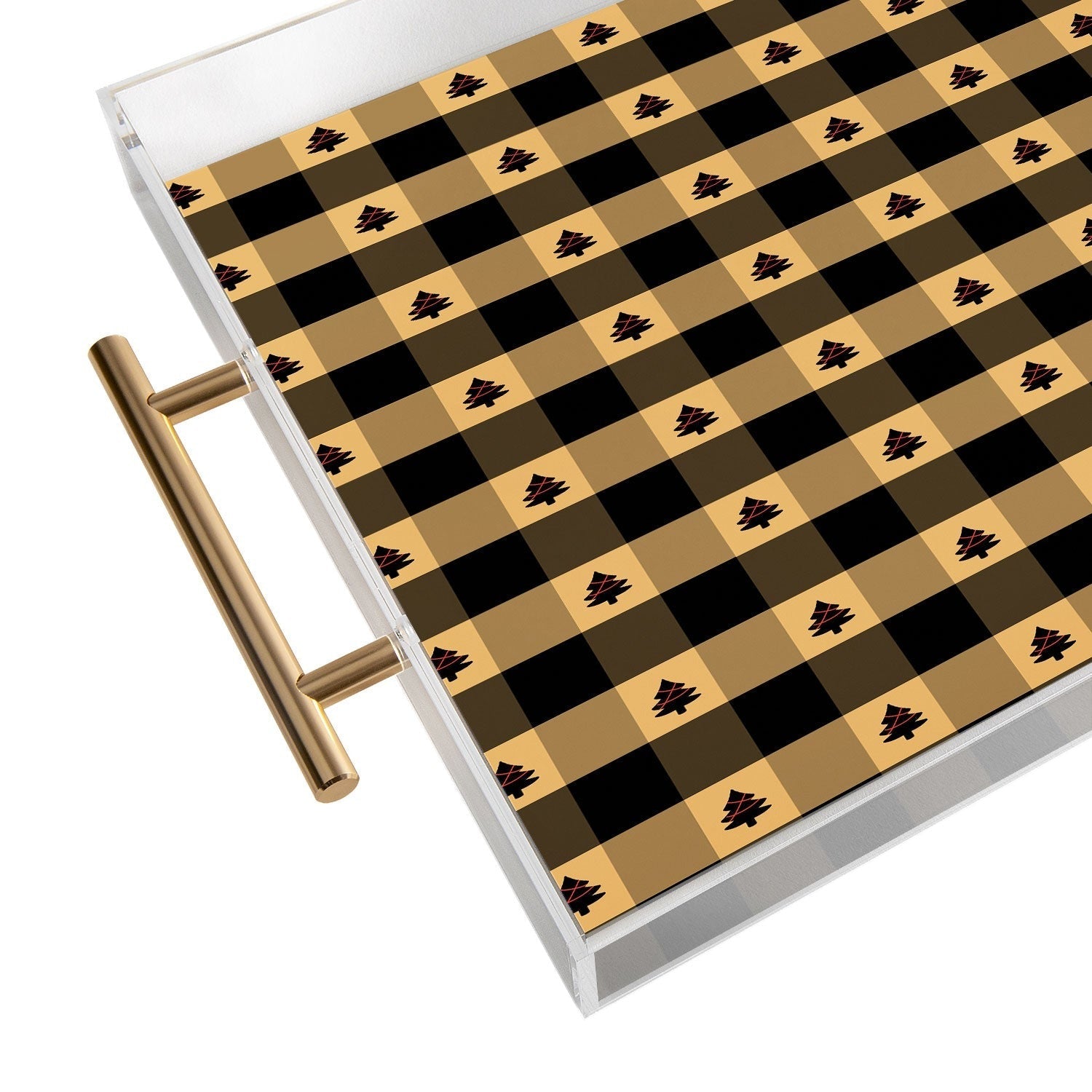 Design by Spark Black Gold Tree Tree Gingham Acrylic Tray