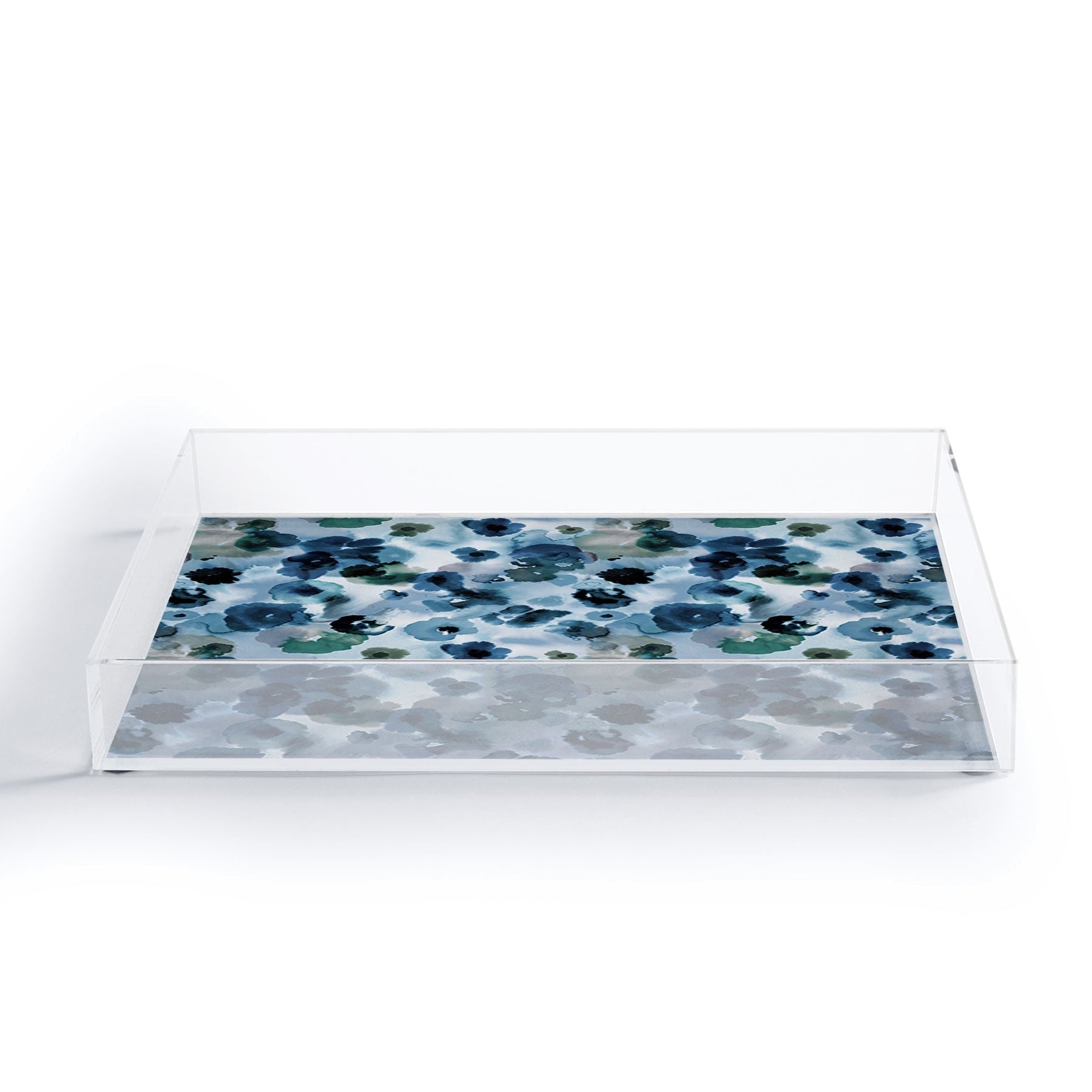 Ninola Design Botanic Retreat Ombre Abstract Watercolor Flowers Blue Navy Acrylic Tray