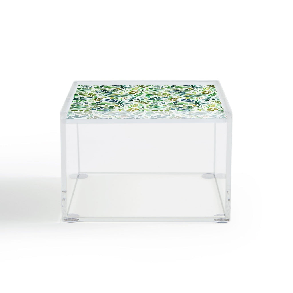 Ninola Design Botanic Retreat Loose Botanical Leaves Watercolor Green Acrylic Box
